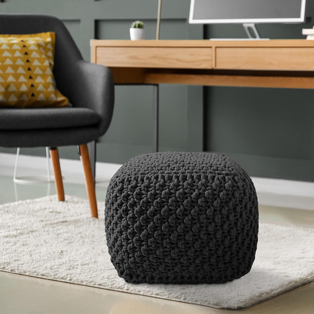 Casafield Square Pouf Ottoman, Black - 18.5" W x 18.5" D x 14.5&quo...