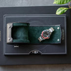 DailyWatch | Personalized Watch Roll Travel Case For 1 Watches - Handmade Genuine Leather Travel Case With Custom Engraving of Name or Initials - Black Green