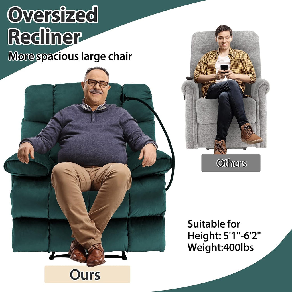 Manual Adjustable Oversized Recliner Chair with Phone Holder, Extra Large Recliner for Heavy Duty Adults 400lbs, Big Man Recliners for Living Room, Nursery, RV