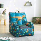 Idea Nuova Jurassic World Dinosaur Bean Bag Chair,Blue 18” x 18” Nylon Chair with Piping and Top Carry Handle, Lightweight & Portable Seating for Kids Room