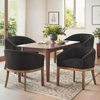 SoarFlash Mid Century Modern Upholstered Barrel Dining Chairs Set of 6, Farmhouse Linen Kitchen and Dining Room Chairs, with Natural Hardwood Frame (Black)