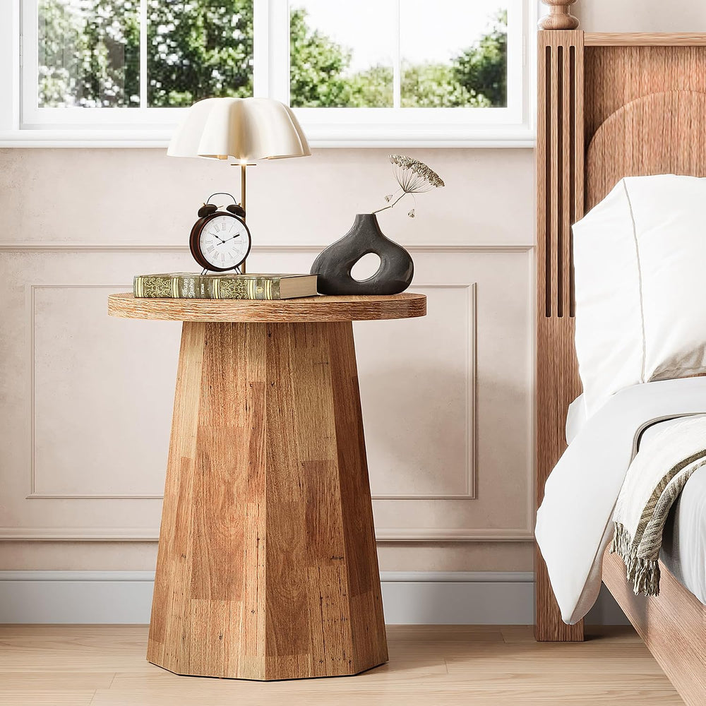 Tribesigns Round Pedestal End Table, Farmhouse Couch Side Table with Octagona...