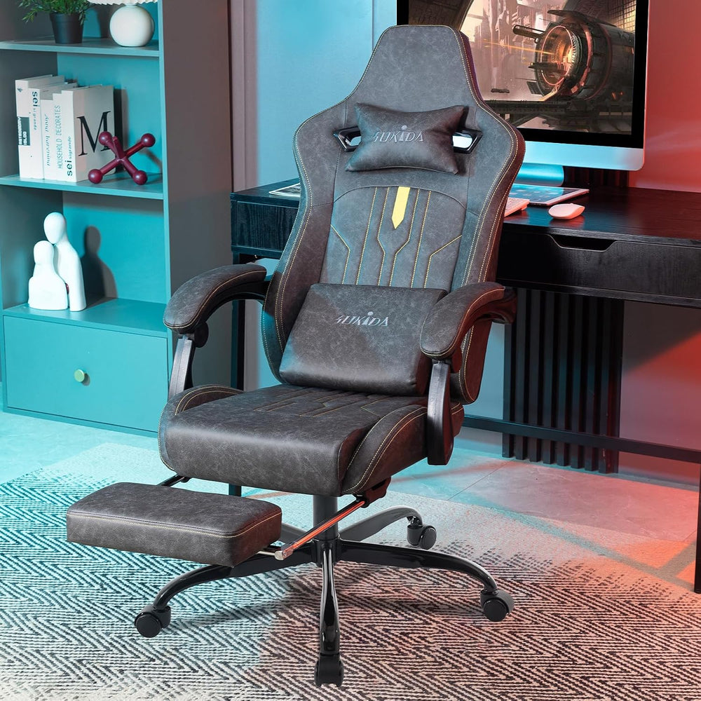 Gaming Chair with Footrest Ergonomic Computer Chair Massage Lumbar Cushion, R...