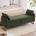66'' King Size Storage Bench for Bedroom, Teddy Boucle End of Bed Benches for Foot of Bed, Storage Ottoman Bench with Golden Legs and Pockets for Living Room Window Entryway, Green