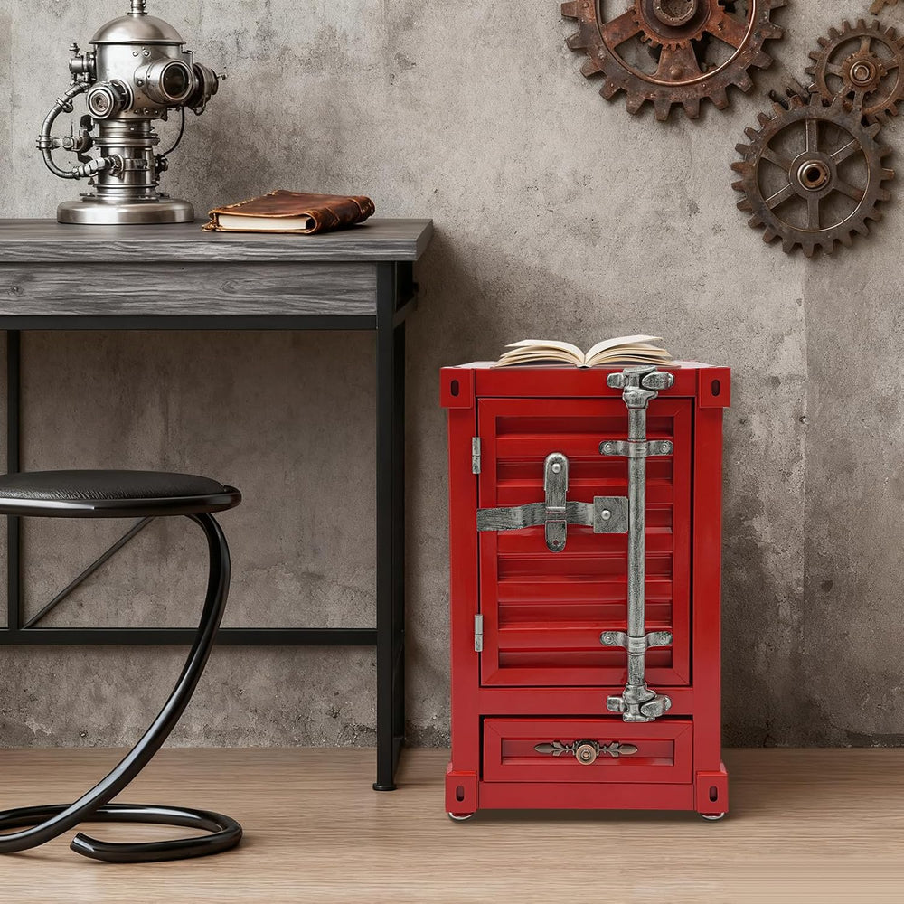 Industrial Metal Container Side Table, 3-Tier Bedside Table with Drawers, Com...
