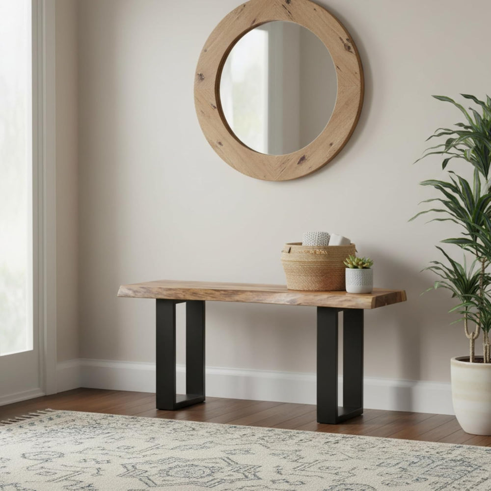 Alaterre Alpine Live Edge Solid Wood Rustic Entryway Bench, Natural, 36” | Mo...
