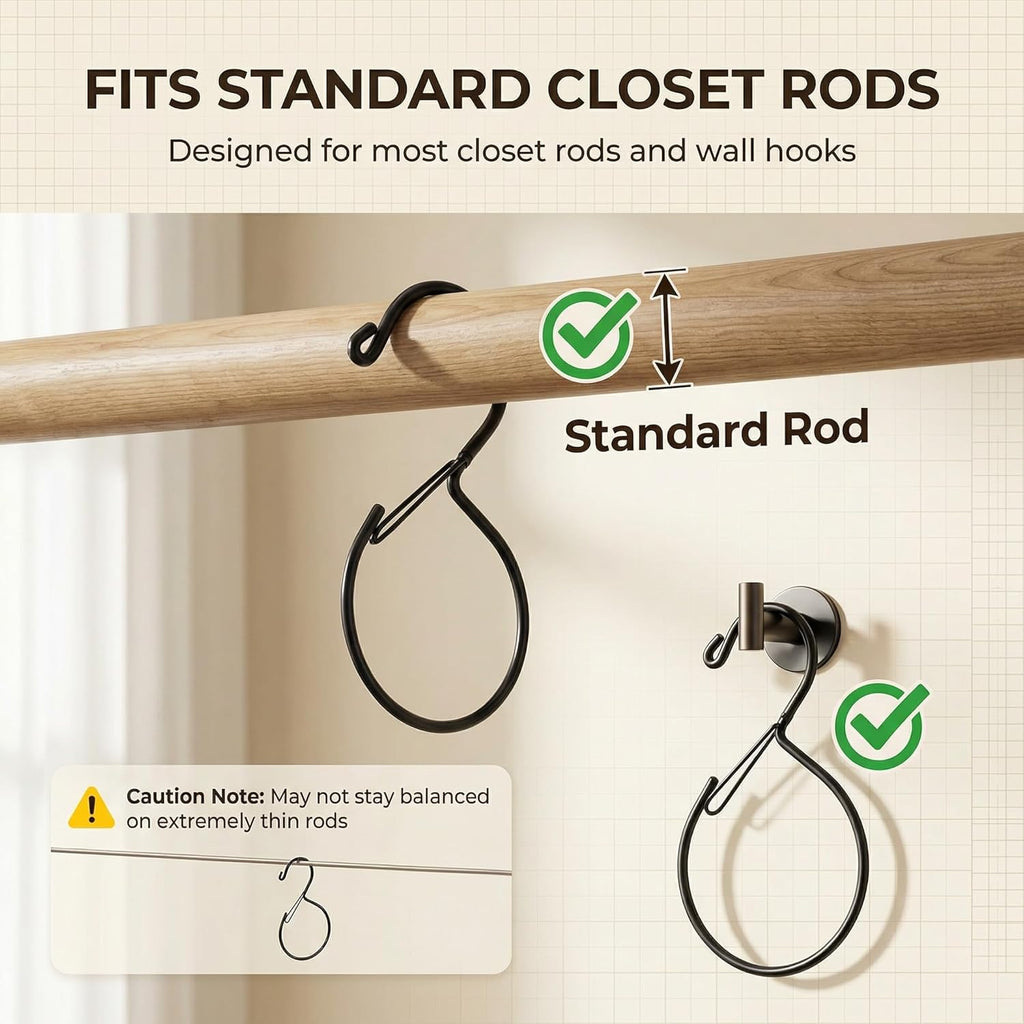 Scarf Hangers and Holder for Closet, 4 Pack Rust-Resistant Belt Hooks for Closet, S-Shaped Metal Belt Organizers, 15 lbs Heavy-Duty, Black, with 4 Lavender Sachets