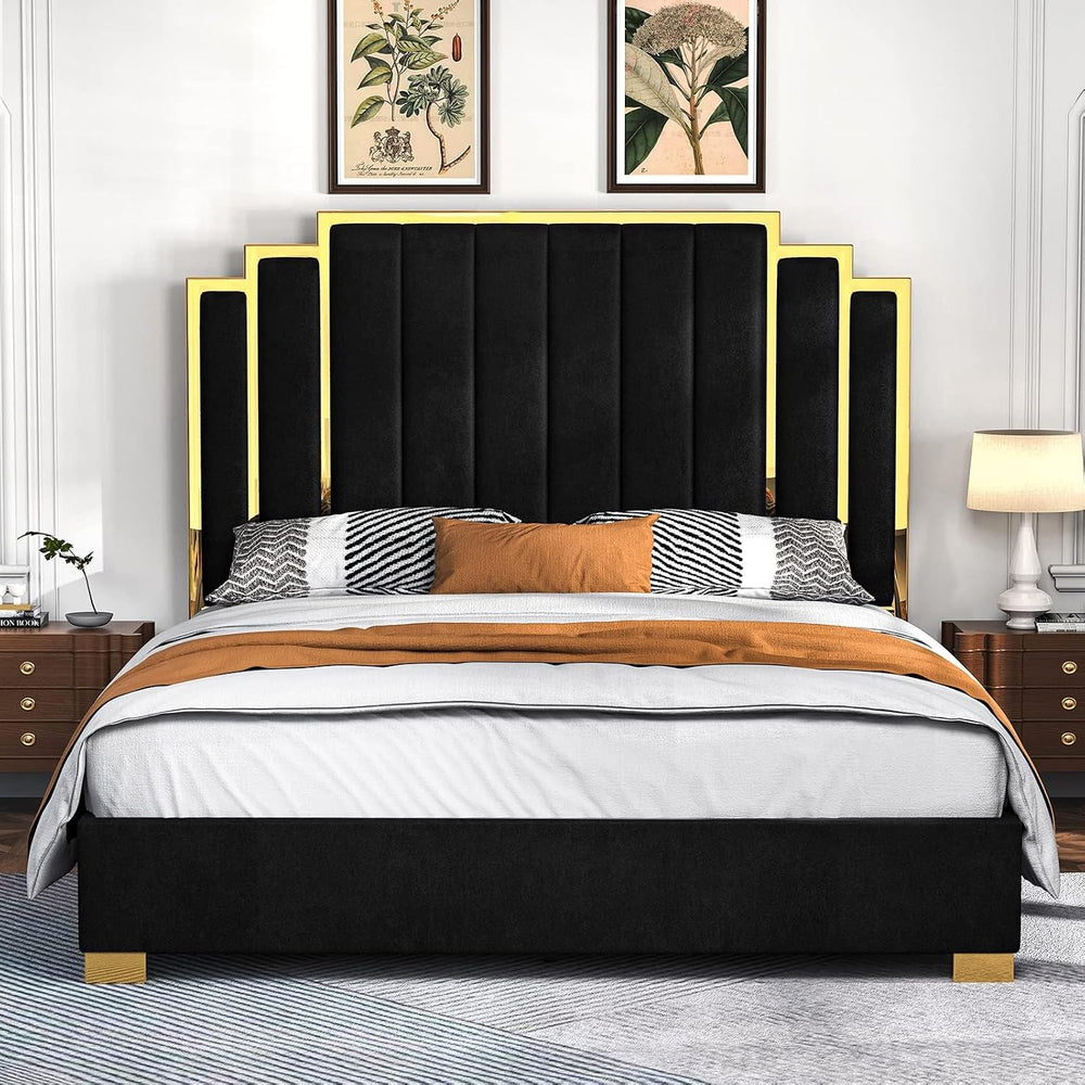 Albott California King Size Platform Bed Frame, 61.4" Velvet Upholstered...