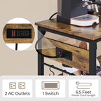 Yaheetech Kitchen Island Cart with Power Outlet, 3 Shelves, Rustic Brown | 40 Inches Rolling Kitchen Island With Storage, 3-Tier Coffee Cart with Footpads, Wine Rack Glass Holder Hooks for Dining Room