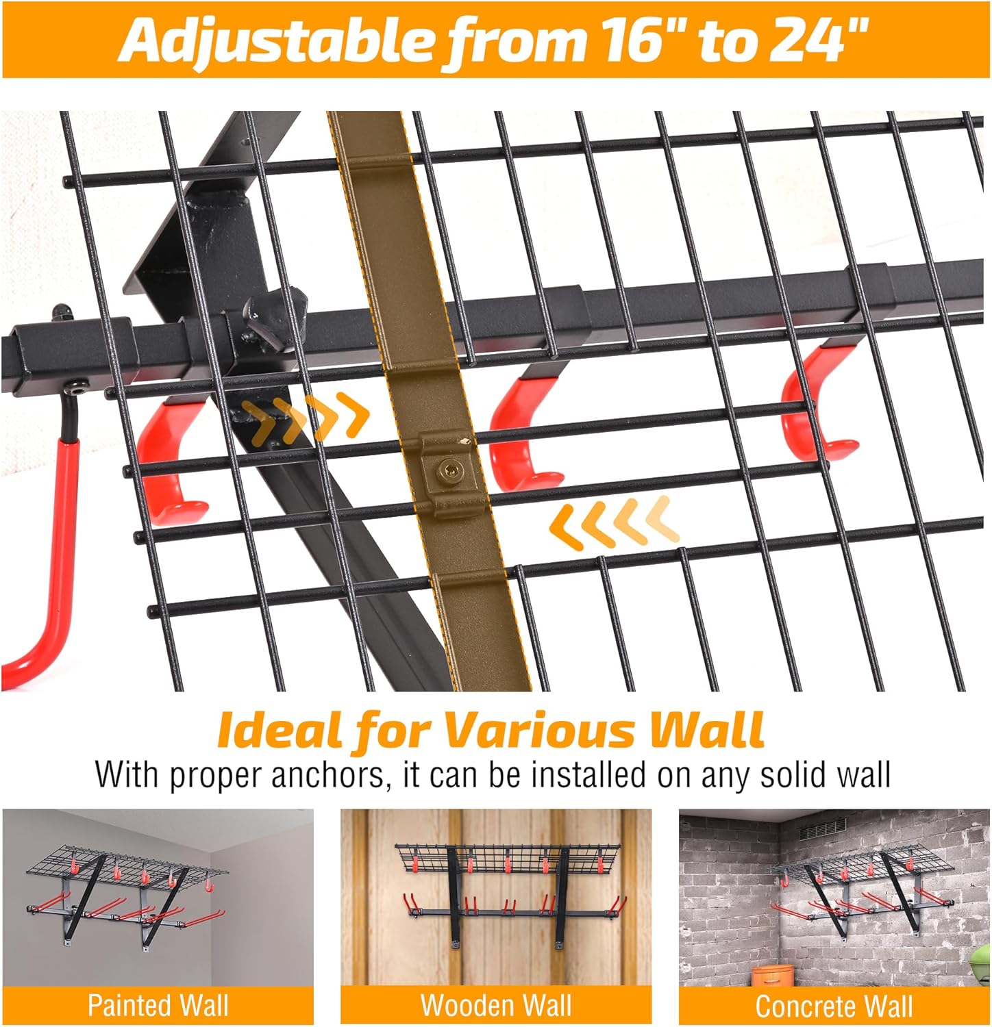 PLKOW Wall-Mounted Ski Rack, Skis Storage Rack for Garage Shed with Top Storage Shelf, Customizable Spacing, Supports Up to 560 lbs, 2-Pack