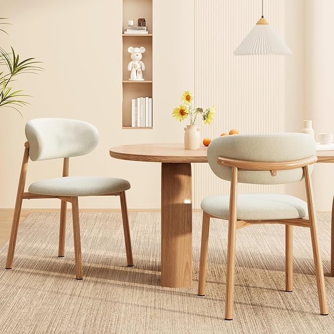 Kitchen Dining Chairs Set of 2 Modern Soft Linen Farmhouse Dining Room Chair with Metal Legs, Beige/Original