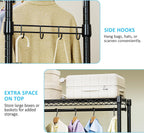 IZEUK Heavy Duty Rolling Garment Rack with 3 Adjustable Wire Shelves, 2 Hanging Rods & Side Hooks - Extra Large Mobile Clothes Rack with Wheels, 47.2" W x 17.7" D x 83.6" H, Black