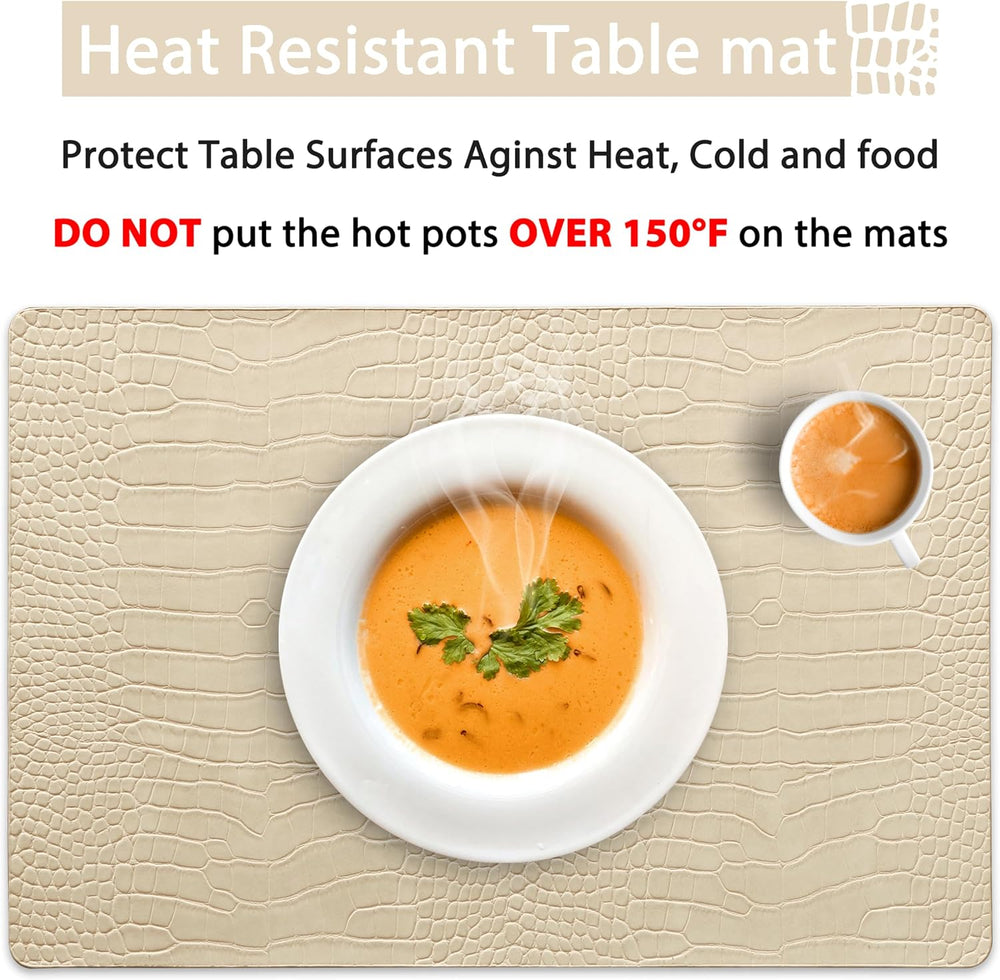 Faux Leather Placemats Set of 6, Waterproof & Heat Resistant Dinner Place...