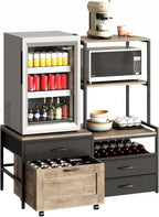 Herture Mini Fridge Stand with Wine Rack & Outlet, Kitchen Bakers Rack | Microwave Oven Stand, Coffee Bar, Movable Drawers, for Dorm,Office, Grey HB04BXZ