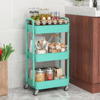 Sywhitta 3-Tier Plastic Rolling Utility Cart with Handle, Multi-Functional Storage Trolley for Office, Living Room, Kitchen, Movable Storage Organizer with Wheels, Green