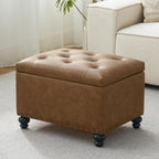 Zihanhome Leather Ottoman with Storage, Upholstered Button Tufted Ottoman Foot Rest, Foot Stools, 24" Rectangle Ottomans with Storage for Living Room, Bedroom, Dorms and Apartments (Caramel Brown-PU)
