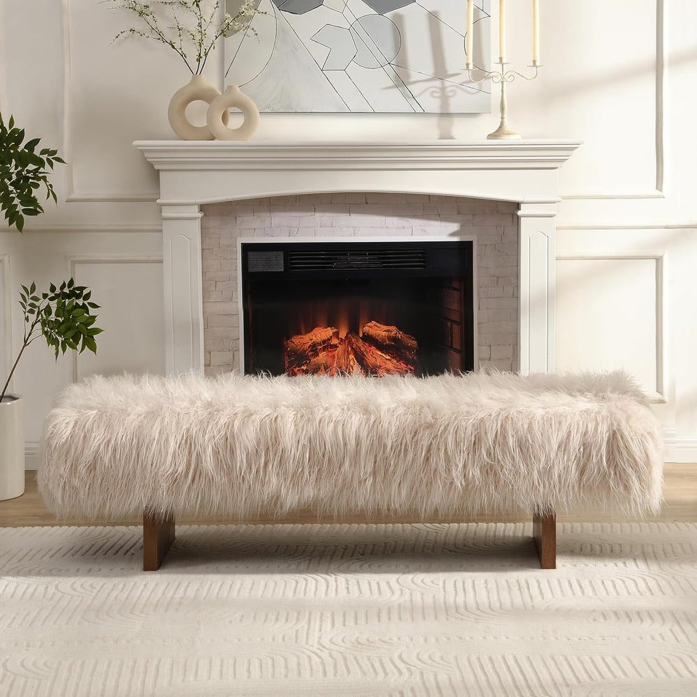 Christopher Knight Home Lenka 67" Long-haired Faux Wool Bedroom Bench, R...