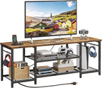 YGEOMER TV Stand for Up to 65 Inch TVs, Entertainment Center with Power Outlet and Open Storage Shelves, TV Media Console Table for Living Room and Bedroom, Rustic Brown