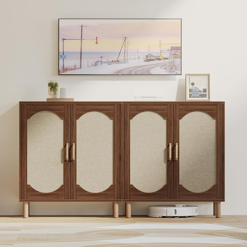 Boho Sideboard Buffet Cabinet, Modern Credenza with 2 Doors and Adjustable Sh...