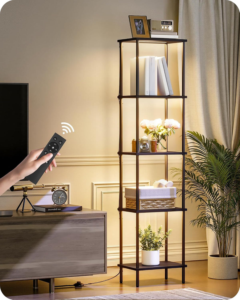 Display Shelf with Light, 5-Tier Shelf Lamp, Corner Floor Lamp with Shelves, ...