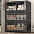150GAL Extra Large Storage Bins with Lid, 600Qt Stackable Closet Organizers and Drawers, Collapsible Storage Bins with Wheels, Folding Containers for Home, Kitchen Office, 3Pack Black