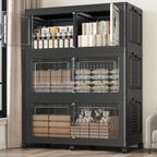 150GAL Extra Large Storage Bins with Lid, 600Qt Stackable Closet Organizers and Drawers, Collapsible Storage Bins with Wheels, Folding Containers for Home, Kitchen Office, 3Pack Black