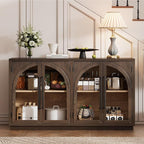 Merax Wood Farmhouse Buffet Sideboard with Adjustable Shelves and 4 Glass Doors, Coffee Bar Cabinet TV Stand for Living Room Bedroom Kitchen Espresso