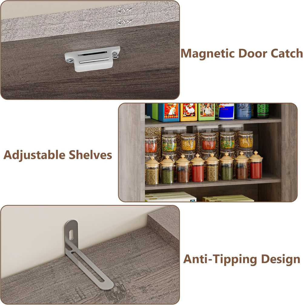 BORNOON Pantry Organizers and Storage Cabinet, 67.7” Barn Door White Kitchen ...