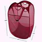 Strong Mesh Pop-up Laundry Hamper, Quality Laundry Basket with Durable Handles Solid Bottom High Carbon Steel Frame, Easy to Open and Fold Flat for Storage (Red)