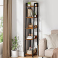 Narrow Ladder Shelf for Small Spaces - 5 Tier Thin Bookshelf Skinny Book Shelves Slim Bookshelves 60 inch Tall, Farmhouse Brown (02BN)