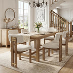 HNY Modern Farmhouse Boucle Dining Chairs Set of 4, White Sherpa Fabric Upholstered Dining Room Kitchen Chairs with Natural Wood Frame & Curved-Back, Armless Accent Wood Chairs for Dining Living Room