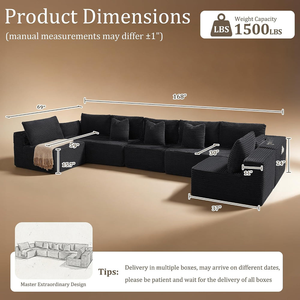 168" Cloud Sectional Couch, Comfort U Shaped Sofa for Living Room, Extra...