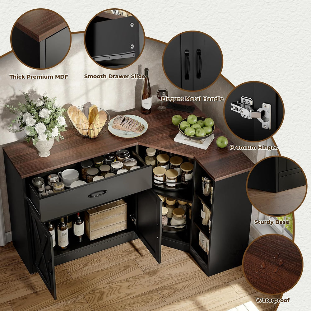 Corner Cabinet w/Charging Station, Kitchen Pantry w/Lazy Susan Turntable | Fa...