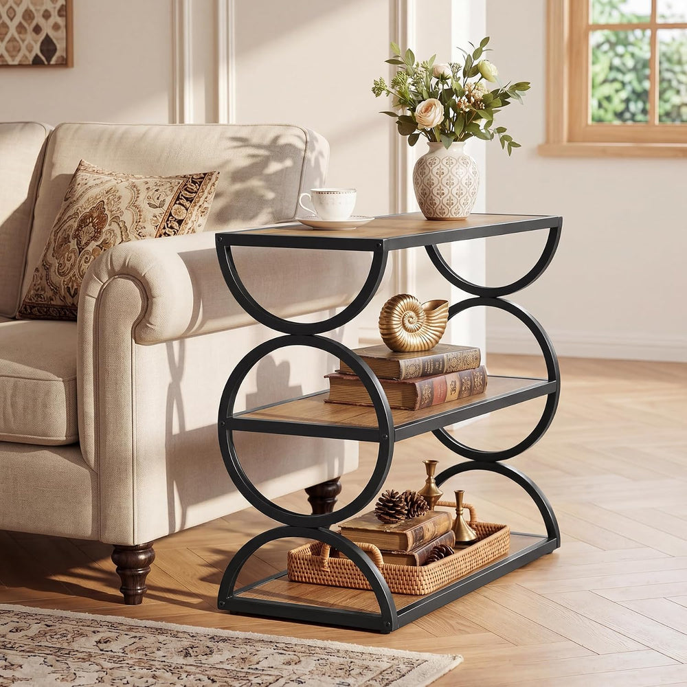 Tribesigns 3-Tier End Table, Narrow Side Table with Storage Shelves, Industri...