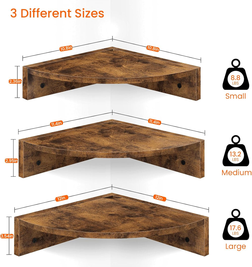 Homode Corner Shelf Wall Mount, Set of 3 Floating Corner Shelves with Cord Ho...