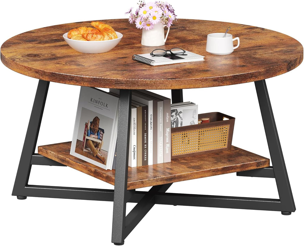 Round Coffee Table, Small Circle Coffee Table with Storage, Modern Wood Round...