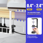 Under Desk Cable Management Tray, Xpatee Upgraded Wire Management No Drill No Screws, Cable Tray with Clamp for Wire Organizers, Computer Cord Rack for Office, Home - No Damage to Desk White