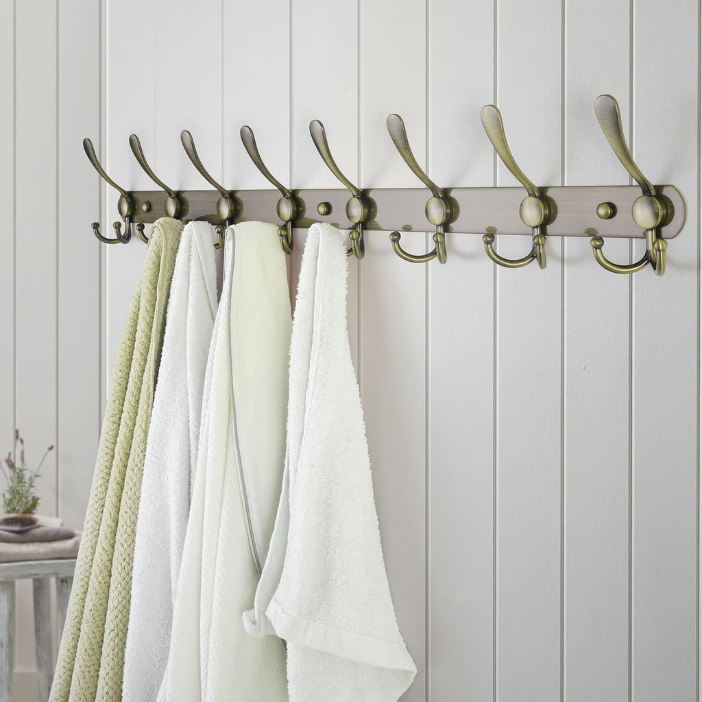 Dseap Coat Rack Wall Mount - 29.5” Long 8-Tri-Hooks Heavy Duty Coat Hanger Rail Wall Hooks for Hanging Coats Hats Clothing Clothes Purse Mudroom Entryway, Bronze