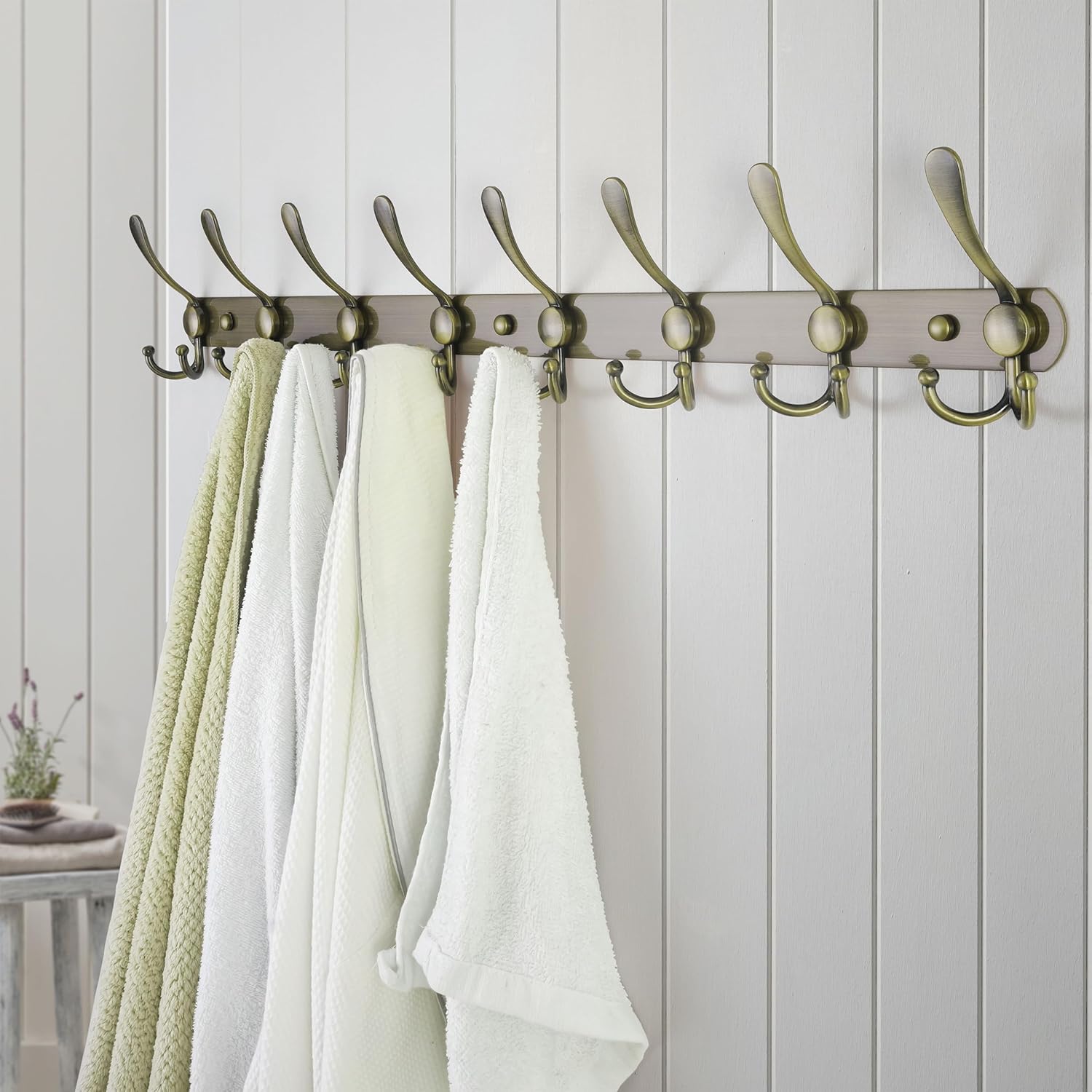 Dseap Coat Rack Wall Mount - 29.5” Long 8-Tri-Hooks Heavy Duty Coat Hanger Rail Wall Hooks for Hanging Coats Hats Clothing Clothes Purse Mudroom Entryway, Bronze