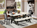 East West Furniture X627MZ650-6 6 Piece Dining Table Set Contains a Rectangle Kitchen Table and 4 Dark Gotham Grey Linen Fabric Parson Chairs with a Bench, 40x72 Inch, Multi-Color