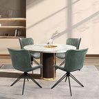 Dining Chairs Set of 6, 360° Swivel Upholstered Mid-Century Modern Kitchen Dining Room Chairs, Armless Faux Leather Accent Side Chair with Padded Back, Metal Legs for Living Room,Green