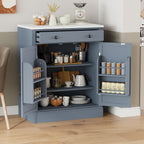 Bellemave Freestanding Coffee Bar Cabinet with Drawer & Adjustable Shelves, 35.4" H Kitchen Storage Cabinet,Coffee Bar Organizer for Small Spaces, White Marble Countertop, Anti-Tip Design.(Gray)