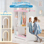 Betterhood Kids Closet with Jewelry Cabinet, Princess Dress Storage with Shelves&Mirror, Costumes Wardrobe Closet with Hanging Rack for Toddlers,Organizer for Bedroom (White)