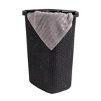 Mind Reader 60L Slim Laundry Hamper, Clothes Basket, Lid, Wicker Design, Plastic, 17.65"L x 13.75"W x 24.15"H, Black