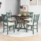 Merax 5 Piece Round Dining Table Set 4 Retro Chairs with Special-Shaped Table Legs, Exquisitely Designed Hollow Chair Back for Dining Room, Antique Blue