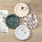 5.51" Scalloped Marble Tray, Round Stone Jewelry Trinket Dish for Ring, Natural Small Marble Tray for Bathroom Kitchen Dresser Countertop, Decorative Candle Tray(Bianco Carrara)