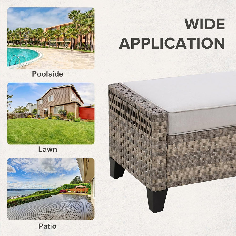 COOS BAY Modern 2 Piece Wicker Outdoor Ottomans, Patio Ottoman Foot Rest Set ...
