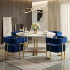STHOUYN Modern Blue Velvet Dining Chairs Set of 4 with Gold Metal Legs, Mid Century Barrel Kitchen Chairs Set, Upholstered Accent Armchairs Dining Room Set, Living Room, Apartment (Blue, 4pcs)