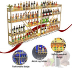 95in Large Wall Mounted Wine Rack 4 Tier Metal Wine Bottle Holder Modern Diamond Design Floating Bar Liquor Bottles Storage Rack for Home Restaurant Bar Decorative(Gold, 4 Tier - 95in)