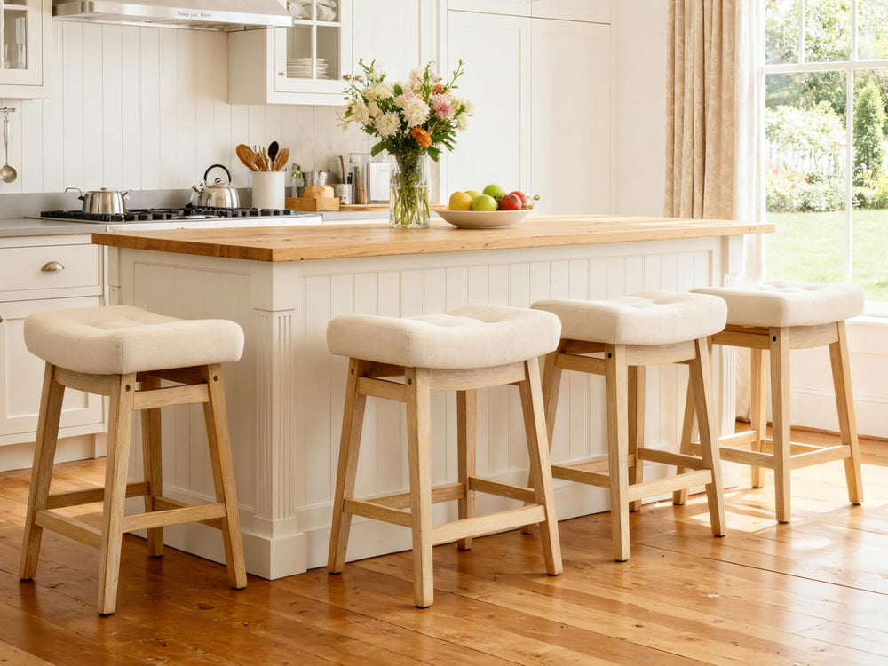 Counter Height Bar Stools Set of 3 for Kitchen Counter, Backless Farmhouse Is...